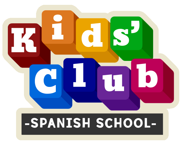 Kids' Club Spanish School logo in colorful building blocks, representing our fun online Spanish program for children.